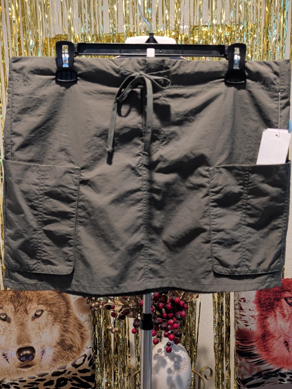 Utility Pocket Mini Skirt in Olive, Size S